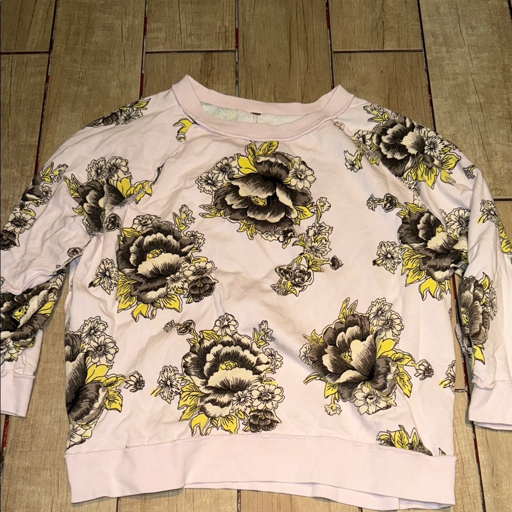 Free People Pink Floral Pullover Sweatshirt